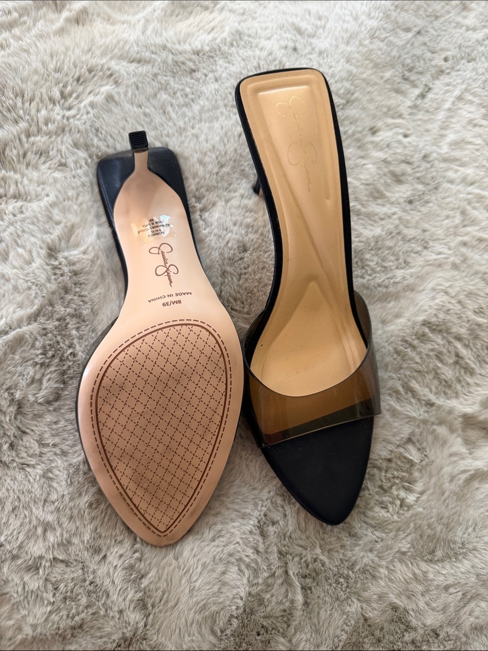 Clear Band Black Mule Heels for Women - Picture 3 of 3